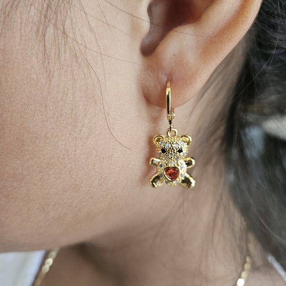 Gold Plated Teddy Bear Necklace and Earring Set - Picture 5 of 5